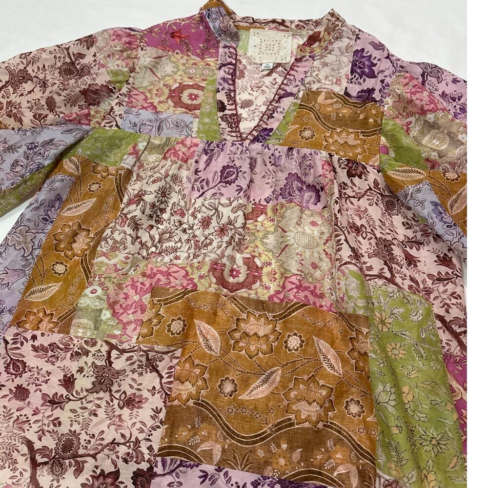 Johnny Was XS Bertha Silk-Blend Boho Top Paisley Floral Patchwork Pattern Blouse - Picture 3 of 7